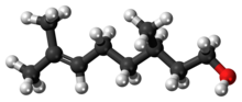 Ball-and-stick model of the (+)-citronellol molecule