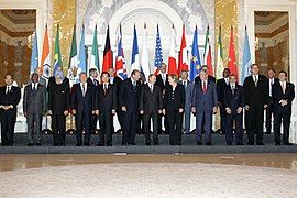 President Vladimir Putin and President Vicente Fox attending the G8 Summit in Saint Petersburg, Russia; July 2006.