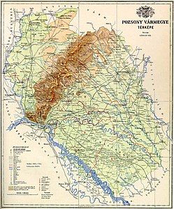 Map of Pozsony county in the Kingdom of Hungary (1891)