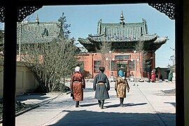 Vajradhara Temple (1841) in the center, Zuu Temple (1869) on the left, connected by a passage built in 1945–1946