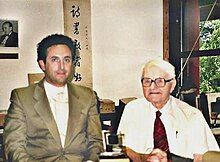 Saad with sinologist Joseph Needham in Cambridge, 1988.