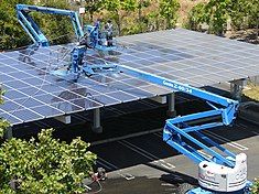 Solar panels being cleaned at Googleplex, Mountain View, California