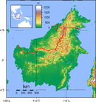 Topographical map of Borneo