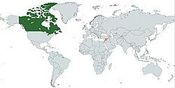 Map indicating locations of Canada and Syria