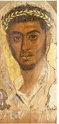 Fayum mummy portrait with the rhombus-shaped leaves representing laurel[9]