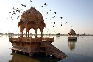 Chhatris in Gadisar Lake