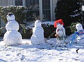 A "snow family" in Boise, Idaho,with various accessories