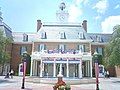 The American Adventure pavilion in Epcot, also in Walt Disney World, uses forced perspective to make a five-story building appear to be two and a half stories.[23]