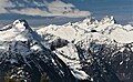 View from Ruby Mountain, featuring Davis Peak (left), Glee Peak (centered), Mt. Degenhardt/Inspiration Peak (right of center), and the McMillan Spires to the right.