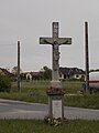 Wooden wayside cross in Keszthely, Hungary.