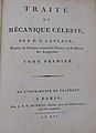 Title page to Volume I of "Traité de mécanique céleste" (1799)