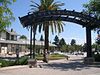 View of the Centennial Plaza in the foreground and the Downtown Mountain View station in the background