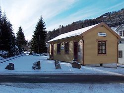 View of the neighborhood Espeland train station on the Old Voss Line