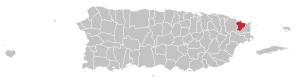 Map of Puerto Rico highlighting Luquillo Municipality