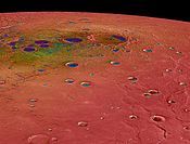 False-color map showing maximum temperatures of north polar region.