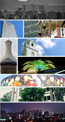 Top: Skyline view of West Barrio Nuevo area, Second: Obelisk of Barquisimento, Barquisimento Municipal Tower and Casa de Eustaquio Gomez (Eustaquio Gomez House), (left to right) Third: Barquisimento Metropolitan Cathedral, Santa Rosa Church, Flower of Venezuela, (left to lower right) Fourth: Centroccidential Lisandro Alvarado University, Fifth: Barquisimento Government Palace, Bottom:Night view of central Carrera area