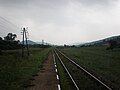 Main railway line in the Laborec river valley near volica, highlands in the background