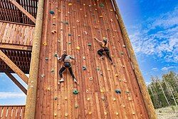 The rock climbing wall at the base of Sunrise