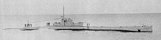 a black and white photograph of a submarine underway on the surface