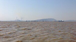 View of Mumbai refinery from Bombay Harbor