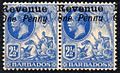 Barbados, 1916: Stamps overprinted for revenue usage with missing tail to y of 'Penny'