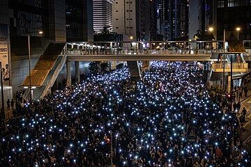 Protesters at night