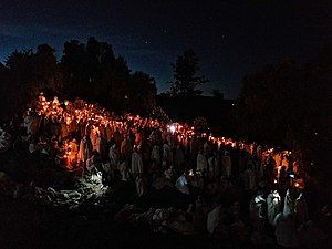 Vigil lightening at Lalibela, Ethiopia during Christmas