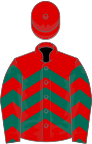 Red, dark green chevrons, red cap