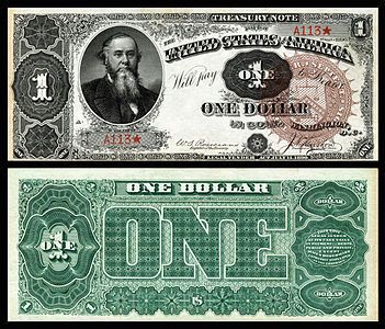 One-dollar Treasury Note from the series of 1890, by the Bureau of Engraving and Printing