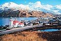 Dutch Harbor, Alaska with the Russian Orthodox church in the foreground.