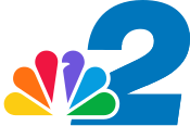 The NBC peacock overlapping a blue italicized sans serif 2