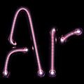 Illuminated light blue gas discharge tubes shaped as letters A and r