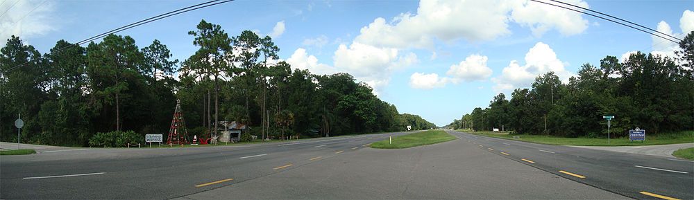 Panorama of Christmas showing Christmas Tree and Sign