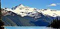 Castle Towers Mountain (left) and Mount Carr (right) viewed from Garibaldi Lake. Phyllis's Engine (top, center)