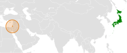 Map indicating locations of Japan and Palestine