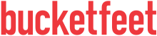 The Bucketfeet word mark with knock out type atop a red background