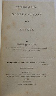 1793 copy of Dalton's first publication, "Meteorological Observations and Essays"