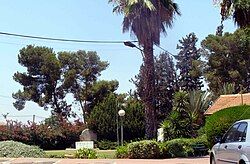 Monument at entrance to the moshav