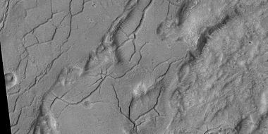 Fractures, as seen by HiRISE under HiWish program. These fractures are believed to eventually turn into canyons because ice in the ground will disappear into the thin Martian atmosphere and the remaining dust will be blown away.