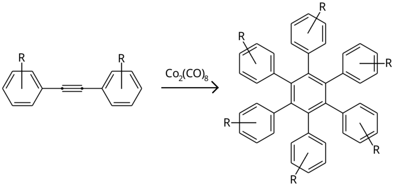 File:Diphenylacetylene cyclotrimerization symmetrical.png