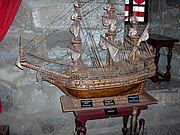 Model of Sovereign of the Seas on display in the Bodrum Museum of Underwater Archaeology, Bodrum, Turkey, with royals