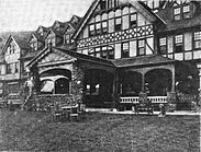 Porch and porte-cochère of a Tudor building