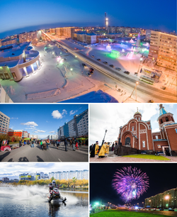 Counter-clockwise: Central Square, Leningradsky Avenue, Lake Molodezhnoe, Gubkina Avenue, Epiphany Cathedral