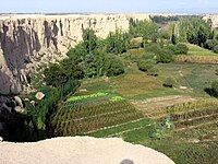 Landscape at the foot of the plateau on which Jiaohe is located