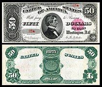 Obverse and reverse of an 1891 fifty-dollar Treasury Note