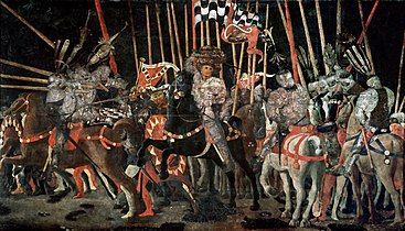 The Counterattack of Michelotto da Cotignola at the Battle of San Romano (c. 1455), wood panel, 182 × 317 cm, Musée du Louvre, Paris