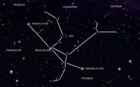 A photo of the constellation Andromeda with all Bayer-designated stars marked and the IAU figure drawn in