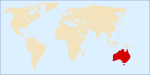 Australia indicated on a world map