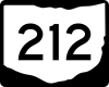 Highway shield for SR 212. Black numbers 212 are on a white silhouette of the state of Ohio.