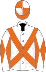 White, orange cross sashes, diabolo on sleeves, orange and white quartered cap